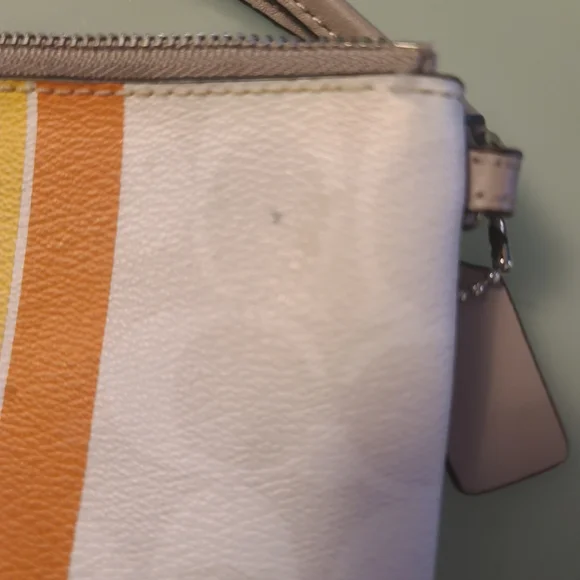 COACH Zip Wristlet in White with Orange & Yellow Stripes - Picture 3 of 4